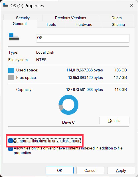 How to enable file compression to free up space in Windows 11 Picture 7