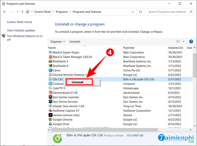 Picture 4 of How to uninstall CocCoc, remove the CocCoc browser from your computer or laptop.
