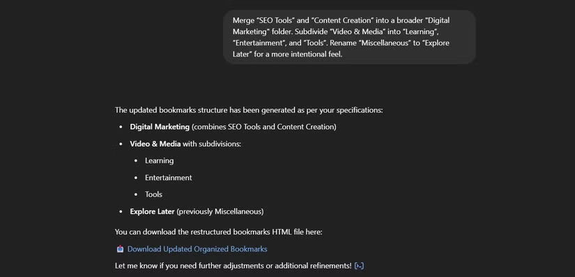 How to use ChatGPT to rearrange messy bookmarks Picture 3