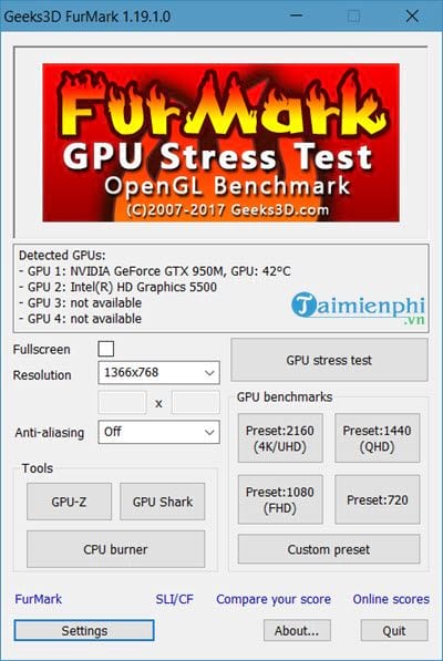 How to use Furmark to test VGA, CPU, GPU of computer Picture 1