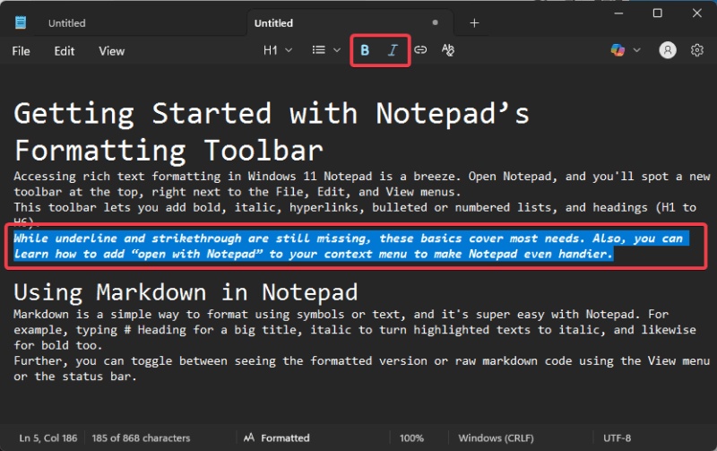 How to Use Markdown and Rich Text Formatting in Windows 11 Notepad Picture 4