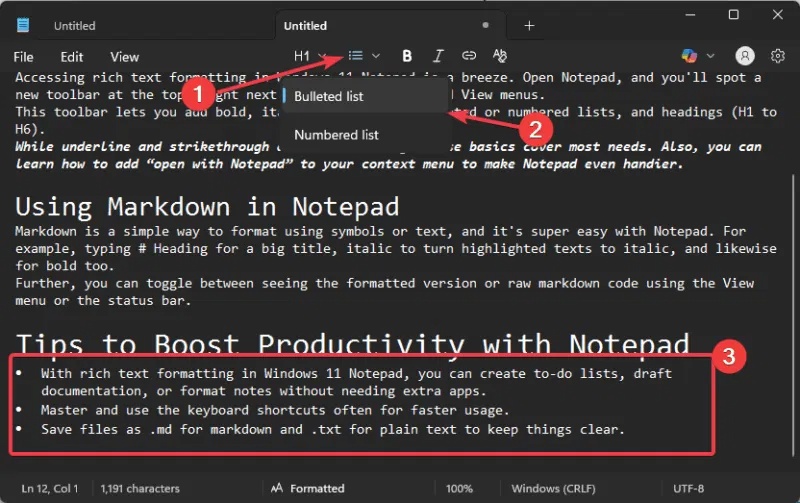 How to Use Markdown and Rich Text Formatting in Windows 11 Notepad Picture 6