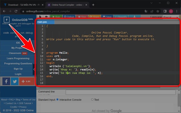 Picture 2 of How to use Pascal Online, learn programming online.
