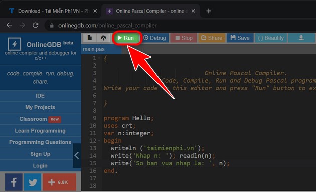 Picture 3 of How to use Pascal Online, learn programming online.