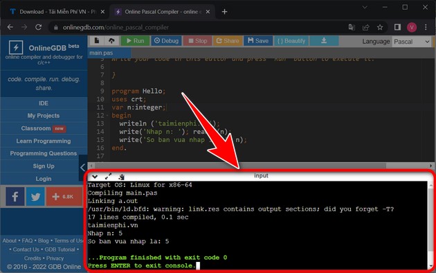 Picture 4 of How to use Pascal Online, learn programming online.