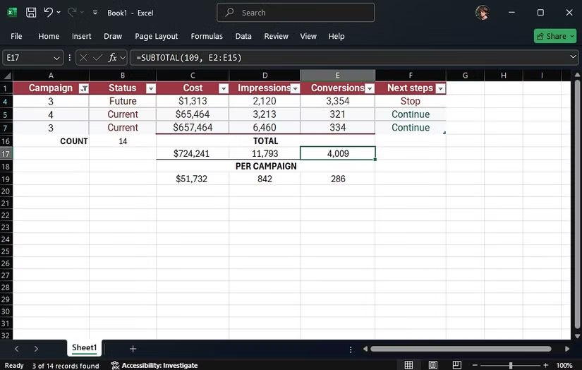 How to use SUBTOTAL in Microsoft Excel Picture 3