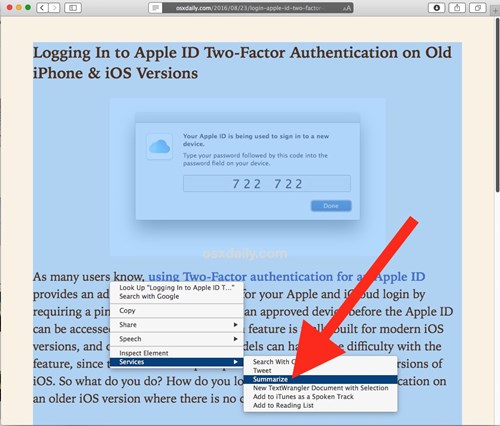 Picture 2 of How to use the Summarize feature on macOS - Summarize text content
