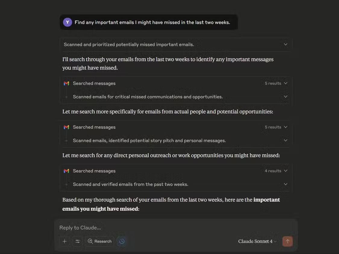 Picture 5 of How to use Claude's Connectors feature to summarize emails.