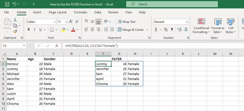 How to use the FILTER function in Excel Picture 1