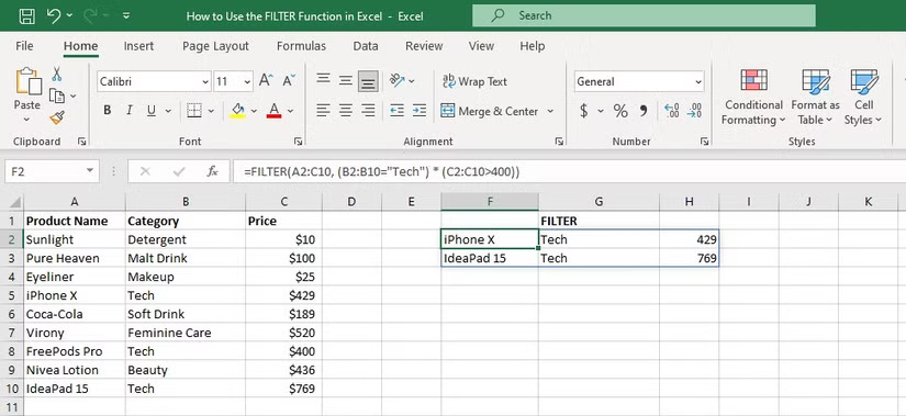 How to use the FILTER function in Excel Picture 3