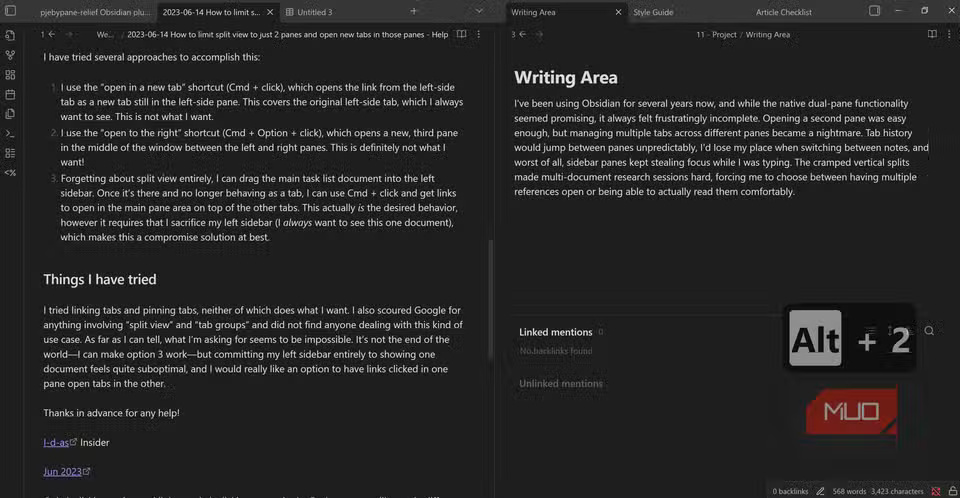 How to use the Pane Relief plugin to get a dual pane layout in Obsidian Picture 4