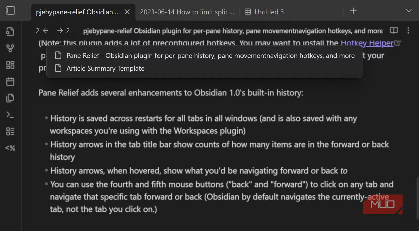 How to use the Pane Relief plugin to get a dual pane layout in Obsidian Picture 6