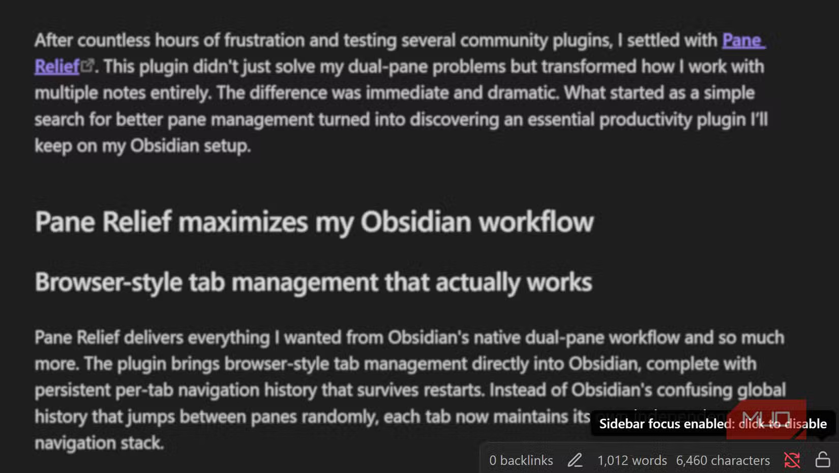 How to use the Pane Relief plugin to get a dual pane layout in Obsidian Picture 7