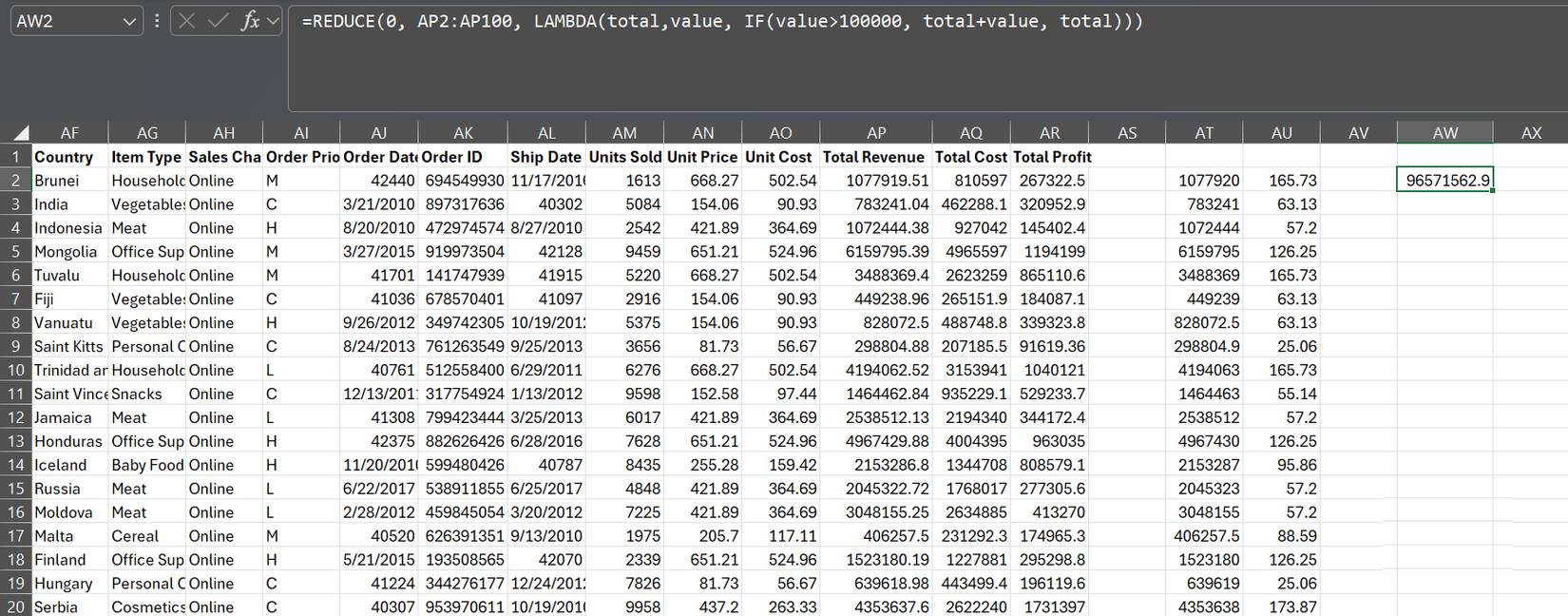 How to use the REDUCE function in Excel Picture 1