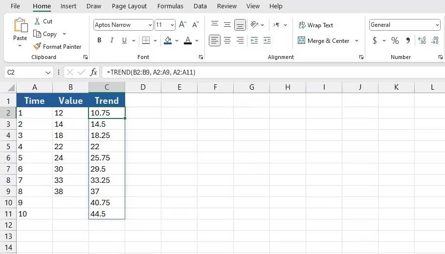 How to use the TREND function in Excel Picture 3