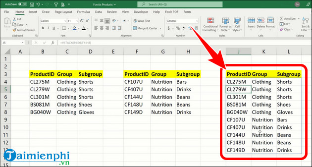 Picture 2 of How to use the VSTACK and HSTACK functions in Excel