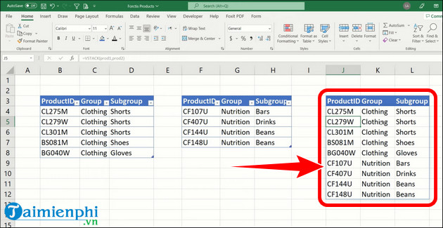 Picture 4 of How to use the VSTACK and HSTACK functions in Excel
