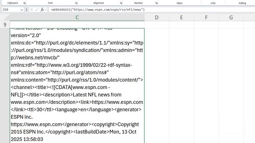 How to use WEBSERVICE and FILTERXML functions to get data directly from the web and automatically update in Excel Picture 1