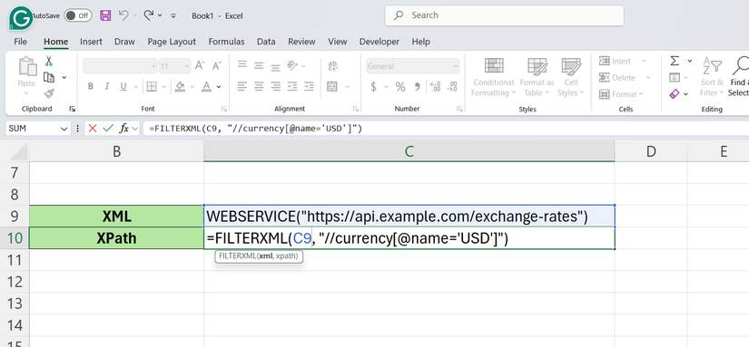 How to use WEBSERVICE and FILTERXML functions to get data directly from the web and automatically update in Excel Picture 2