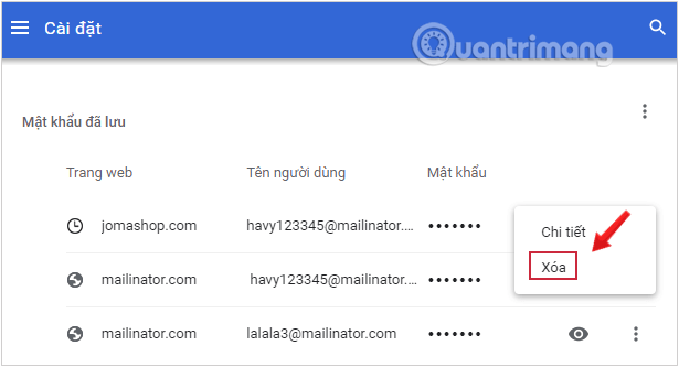 Picture 6 of How to view and quickly delete saved passwords on Chrome.