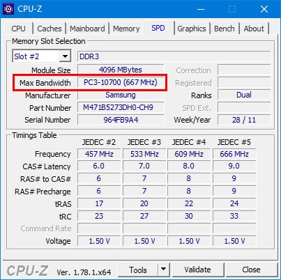 Picture 3 of How to view the RAM, motherboard, and CPU bus speeds on your computer or laptop using CPU-Z.
