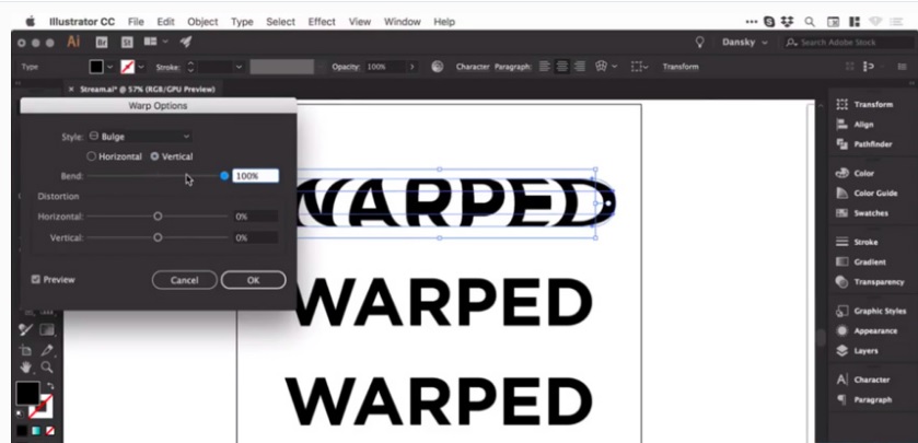 Picture 4 of How to Warp, bend text in Adobe Illustrator