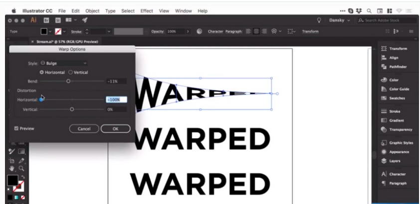 Picture 5 of How to Warp, bend text in Adobe Illustrator