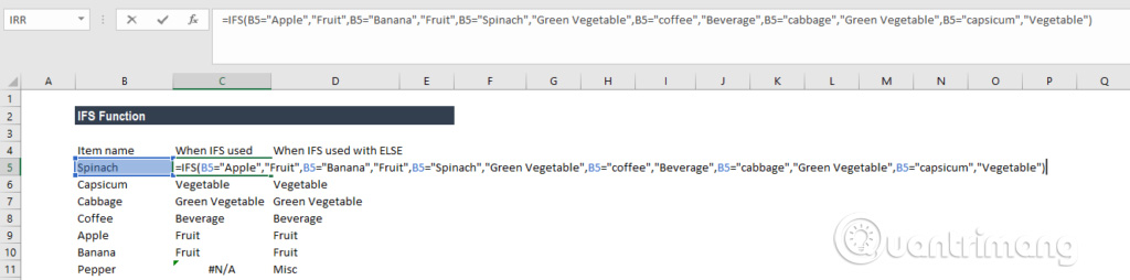 IFS function in Excel, usage and specific examples Picture 3