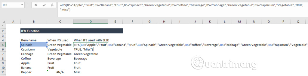 IFS function in Excel, usage and specific examples Picture 5