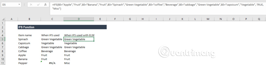IFS function in Excel, usage and specific examples Picture 6