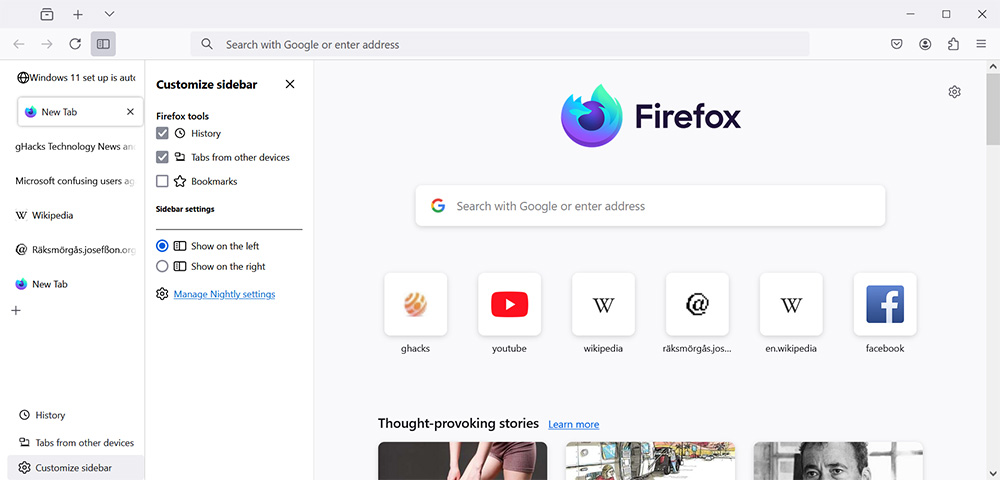 Instructions for activating vertical tabs on Firefox Picture 3