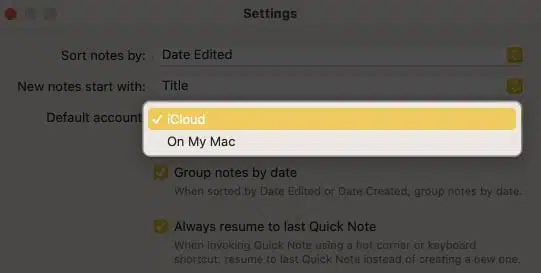 Instructions to change default account in Apple Note Picture 9