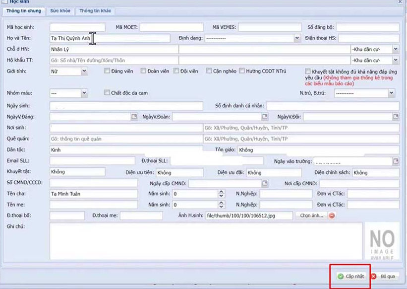 Picture 6 of Instructions on how to change student information on VnEdu
