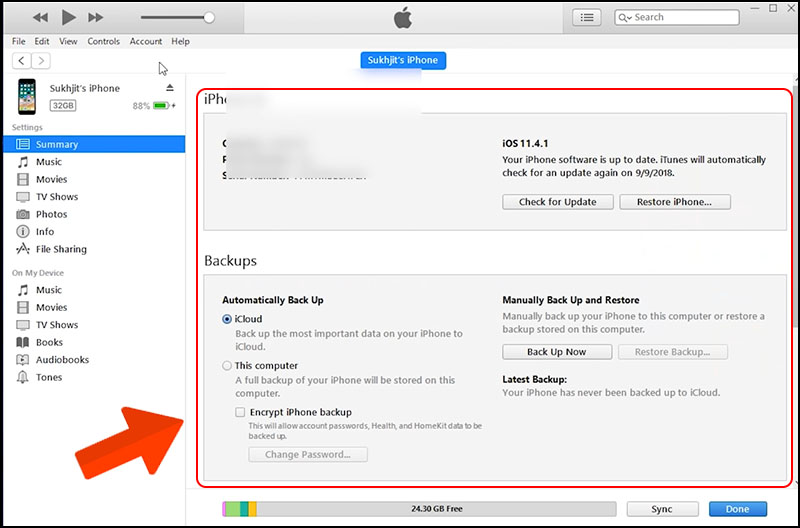 Instructions for Connecting iPhone to Computer Using iTunes Picture 8