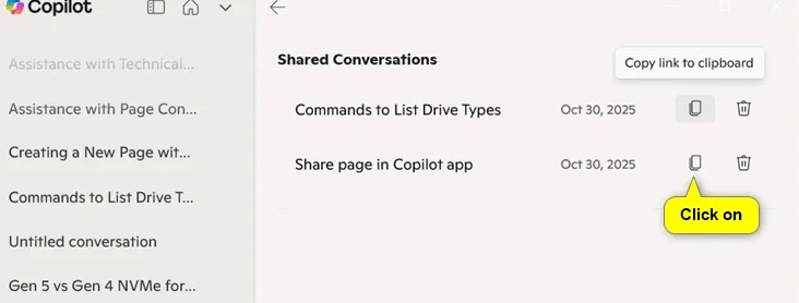 Instructions for copying the chat link Copilot Windows Picture 3