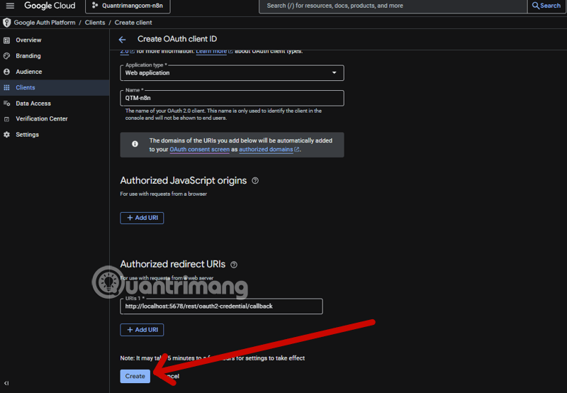 Instructions for creating a Client ID and Client Secret in Google Sheets Picture 17