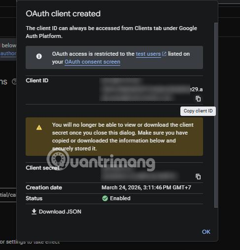 Instructions for creating a Client ID and Client Secret in Google Sheets Picture 18