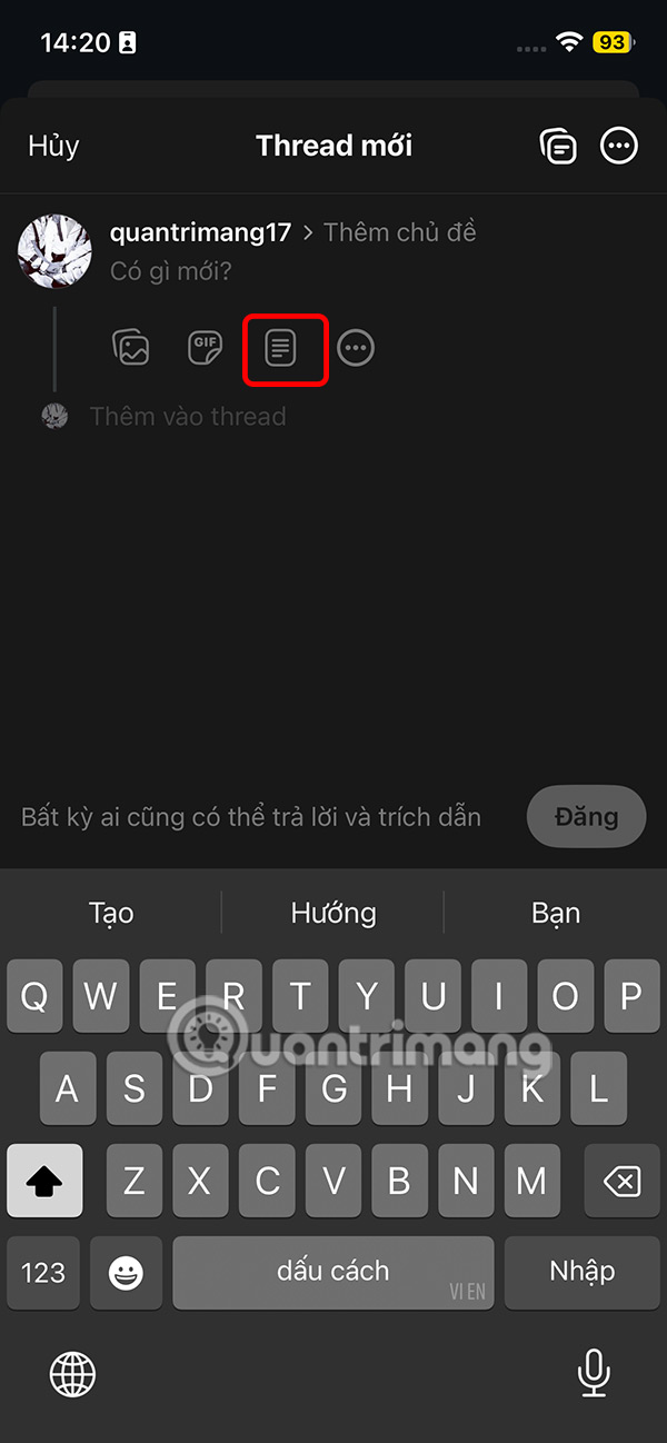 Instructions for creating attachments on Threads Picture 1