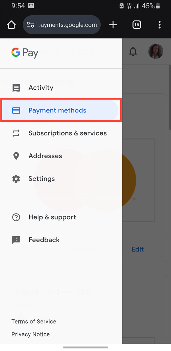 How to remove payment method from Google Play Picture 1