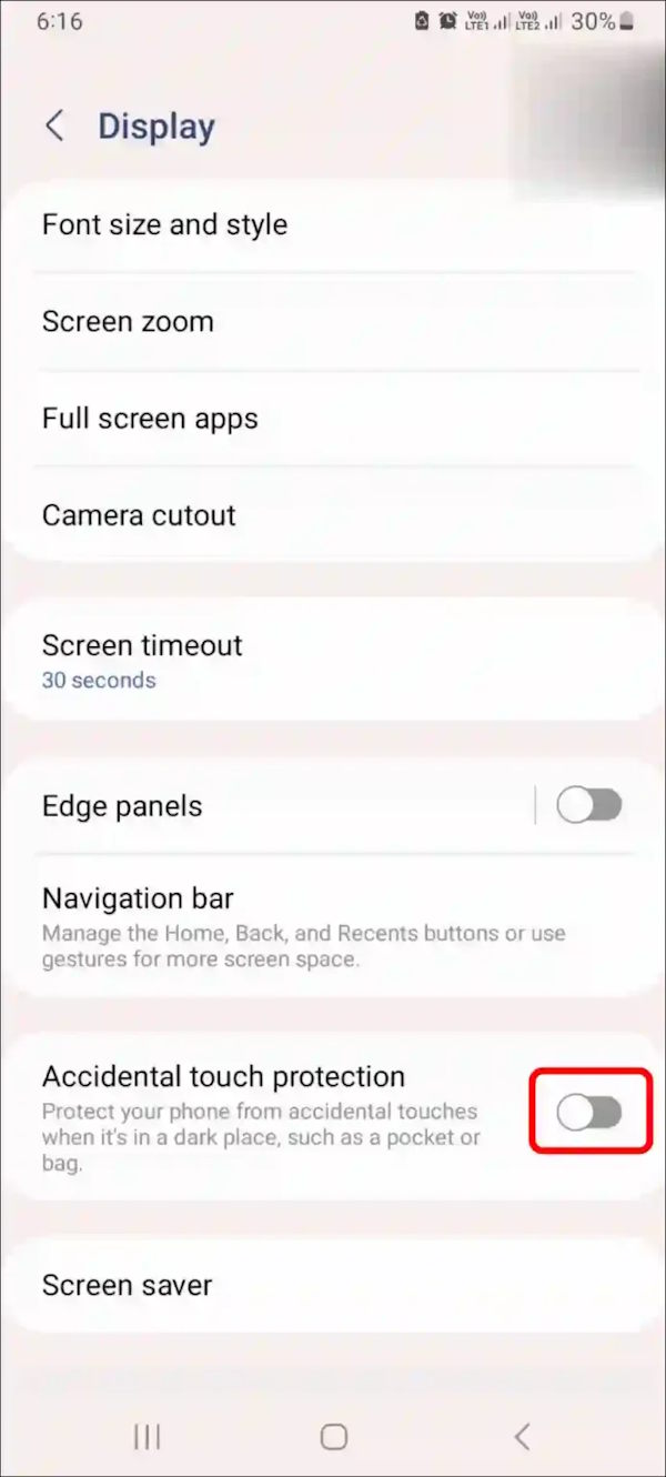 How to disable accidental touch protection on Samsung Picture 2