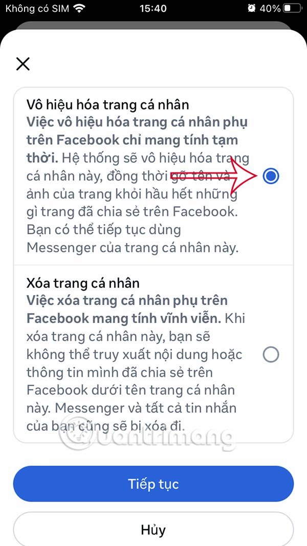 Instructions for disabling Facebook personal page Picture 8