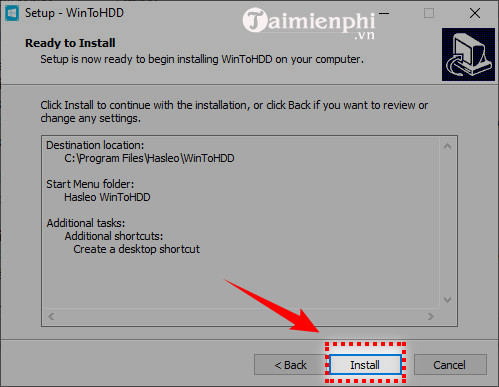 Instructions for downloading and installing WinToHDD, installing Win without USB Picture 8