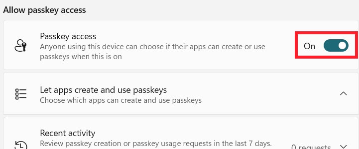 How to enable Passkey access for Windows 11 apps Picture 3