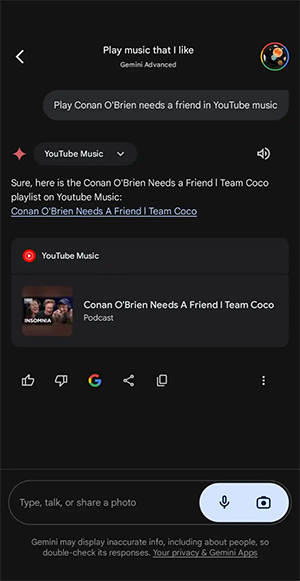 Instructions for finding YouTube Music songs in Gemini Picture 3