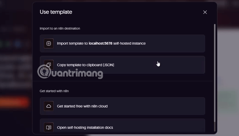 Picture 4 of Instructions on Importing Pre-Made Templates into Workspace on n8n