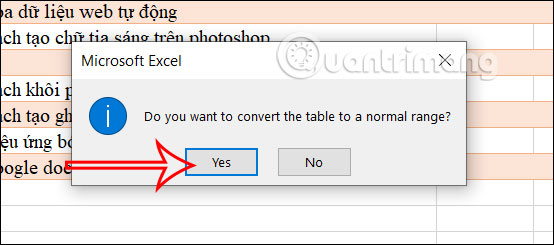 Picture 6 of Instructions on how to remove table formatting in Excel