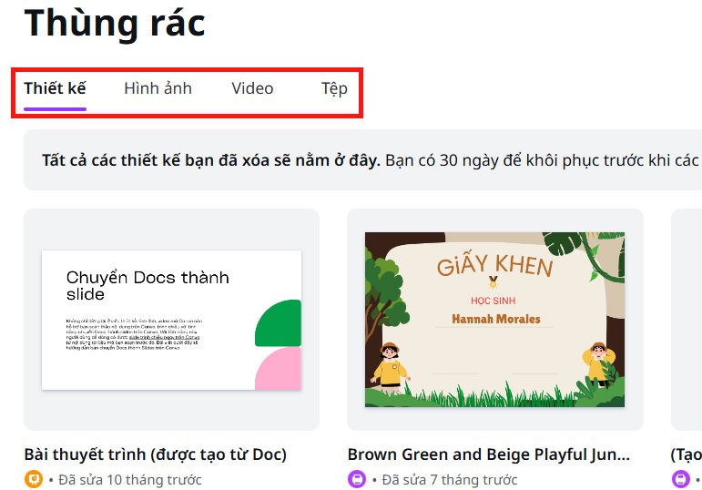 Guide to recovering deleted projects in Canva Picture 4