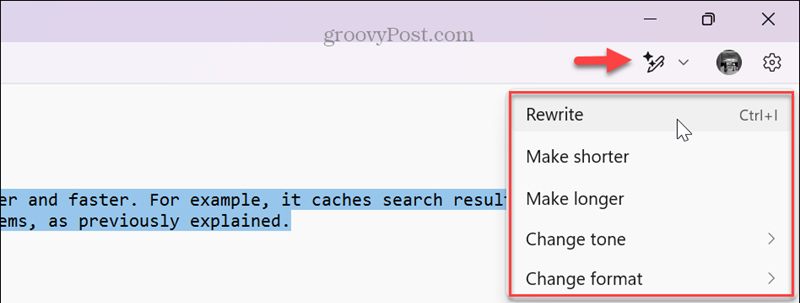 Instructions for rewriting Notepad text using AI Picture 1