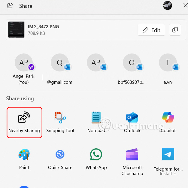 Instructions for sharing files using Nearby Sharing Windows 11 Picture 4