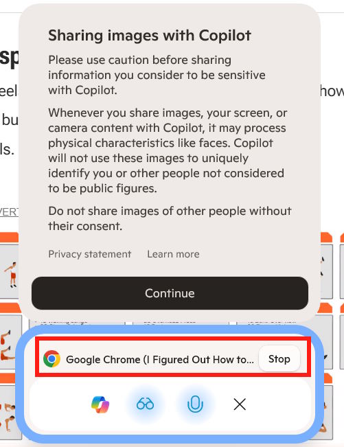 Instructions on using Copilot Vision to analyze screen content. Picture 3